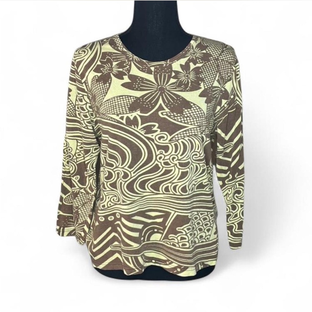 Evelyn & Arthur Floral Patterned Brown and Yellow Boho/Y2K Silk Cotton Shirt L